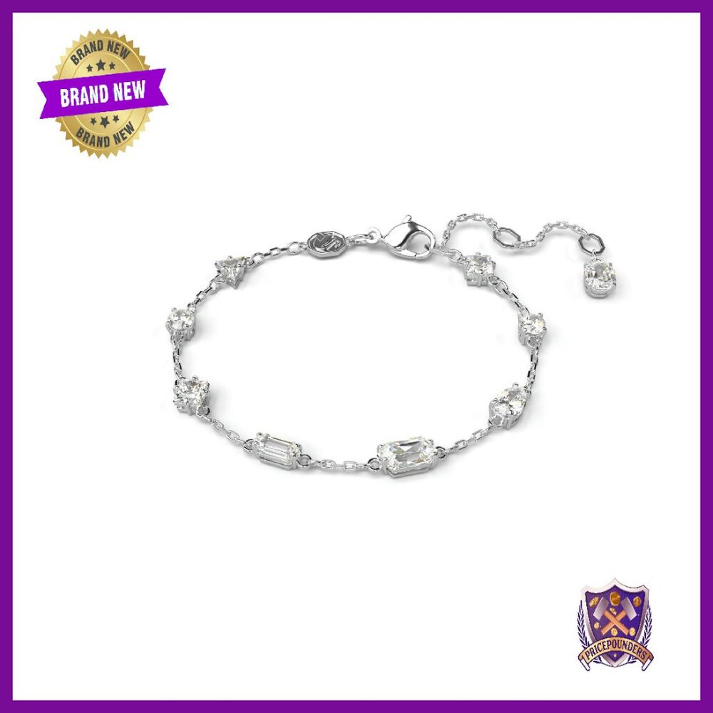 Rhodium Chain Bracelet With Mixed-Cut Stones, Adjustable 5.9-7.7 Inch